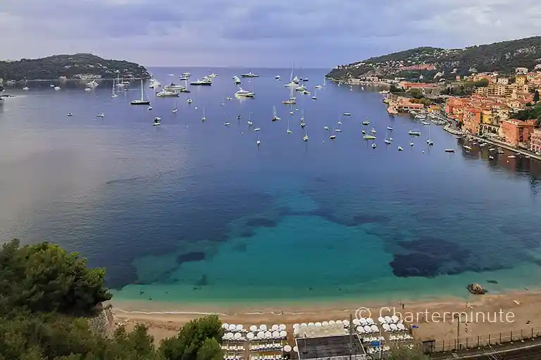 Bay of Villefranche sur Mer with super yachts at anchor